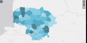 Parengtas virtualų žemėlapių rinkinys, leidžiantis analizuoti įvairius su Covid-19 virusu susijusius statistinius duomenis: