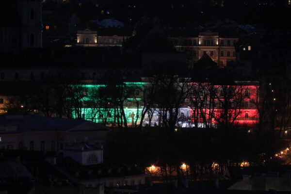 Iconic sites in Vilnius illuminated in show of solidarity with Italian people
