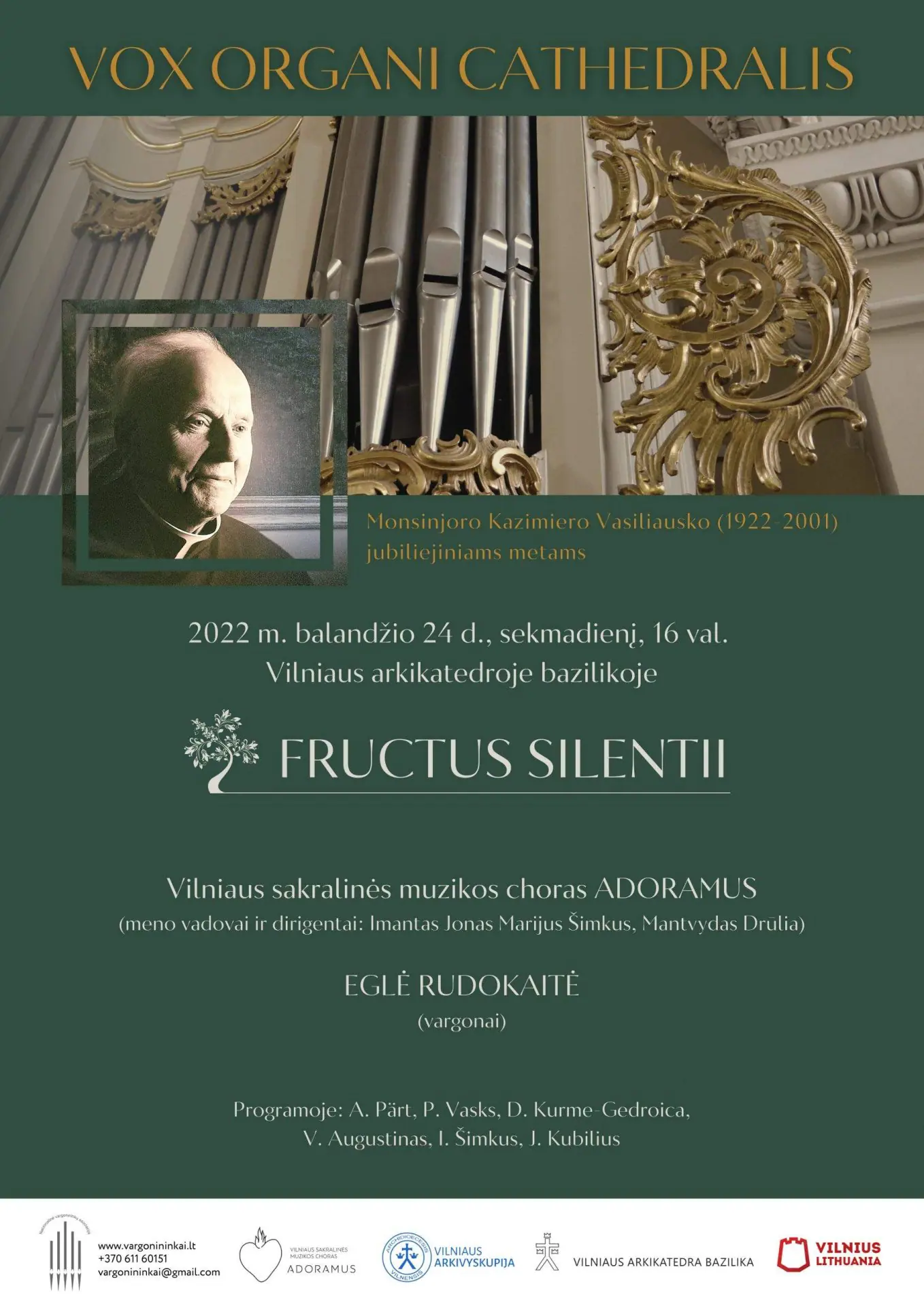 Vilniaus arkikatedroje vyks monsinjoro Kazimiero Vasiliausko jubiliejiniams metams skirti „Vox organi Cathedralis“ koncertai