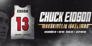 Generolas sugrįžta. Į „Jeep“ arenos palubes bus iškelti „Ryto“ legendos – Chucko Eidsono marškinėliai.