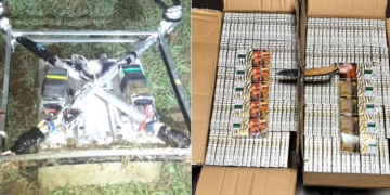 Šalčininkų rajone nutupdytas dronas su 1 tūkst. baltarusiškų cigarečių