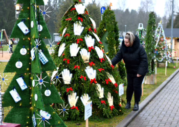 Šalčininkuose vėl nušvito rajono įmonių ir įstaigų eglučių alėja