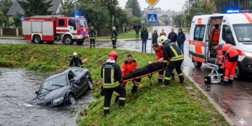 Gelbėjimo operacija Šalčininkuose: iš upėje apsivertusio automobilio iškeltas vyras