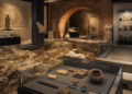 Muziejinė ekspozicija su viduramžių pamatais, archeologiniais radiniais ir mūrinėmis arkomis