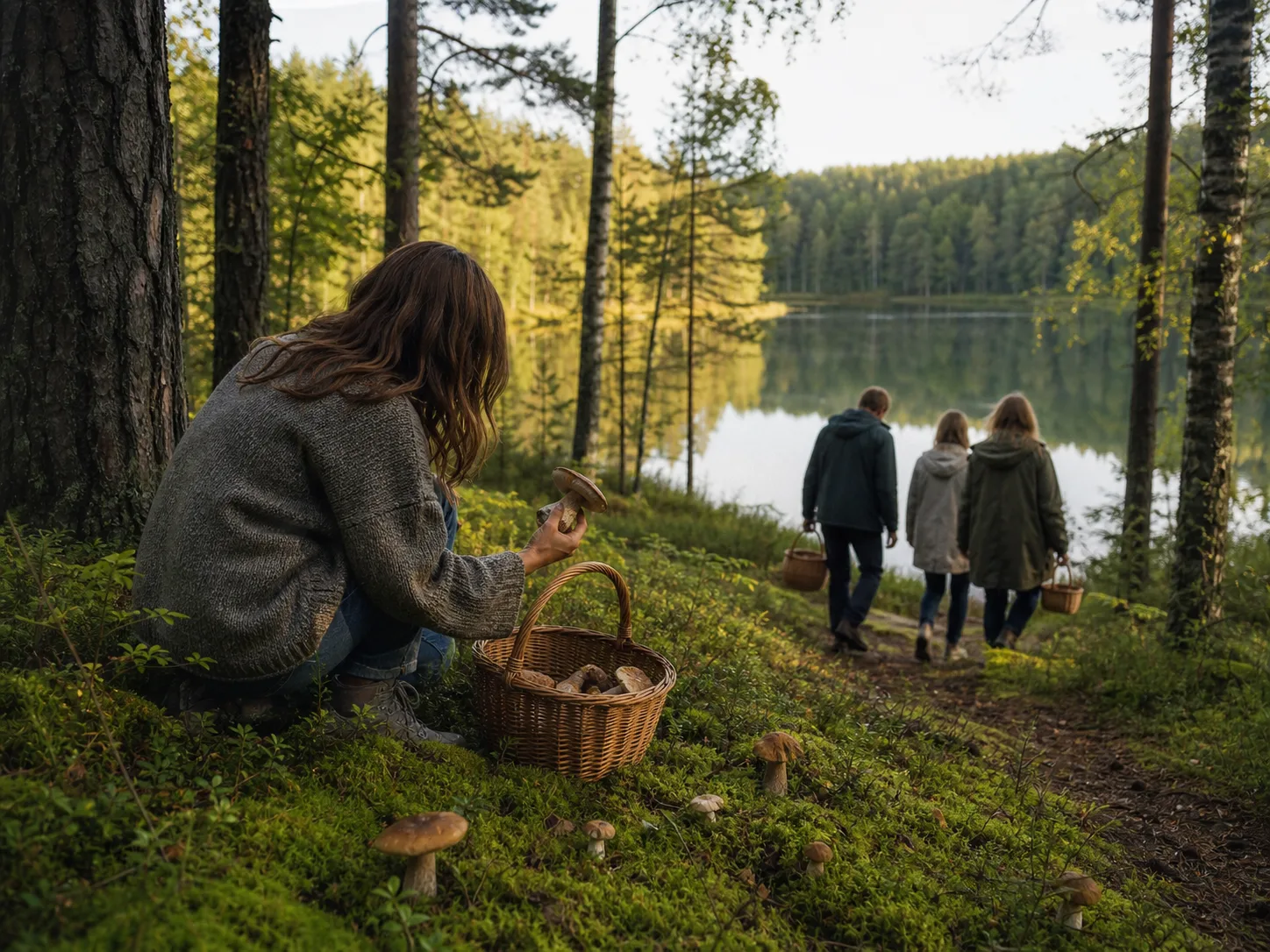 Grybavimas miškingose Trakų ir Aukštadvario apylinkėse prie ežero